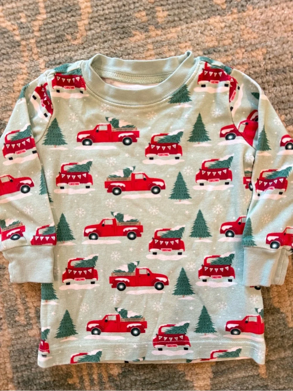 JANIE & JACK | Good Night Pajama In Misty Green Holiday Truck